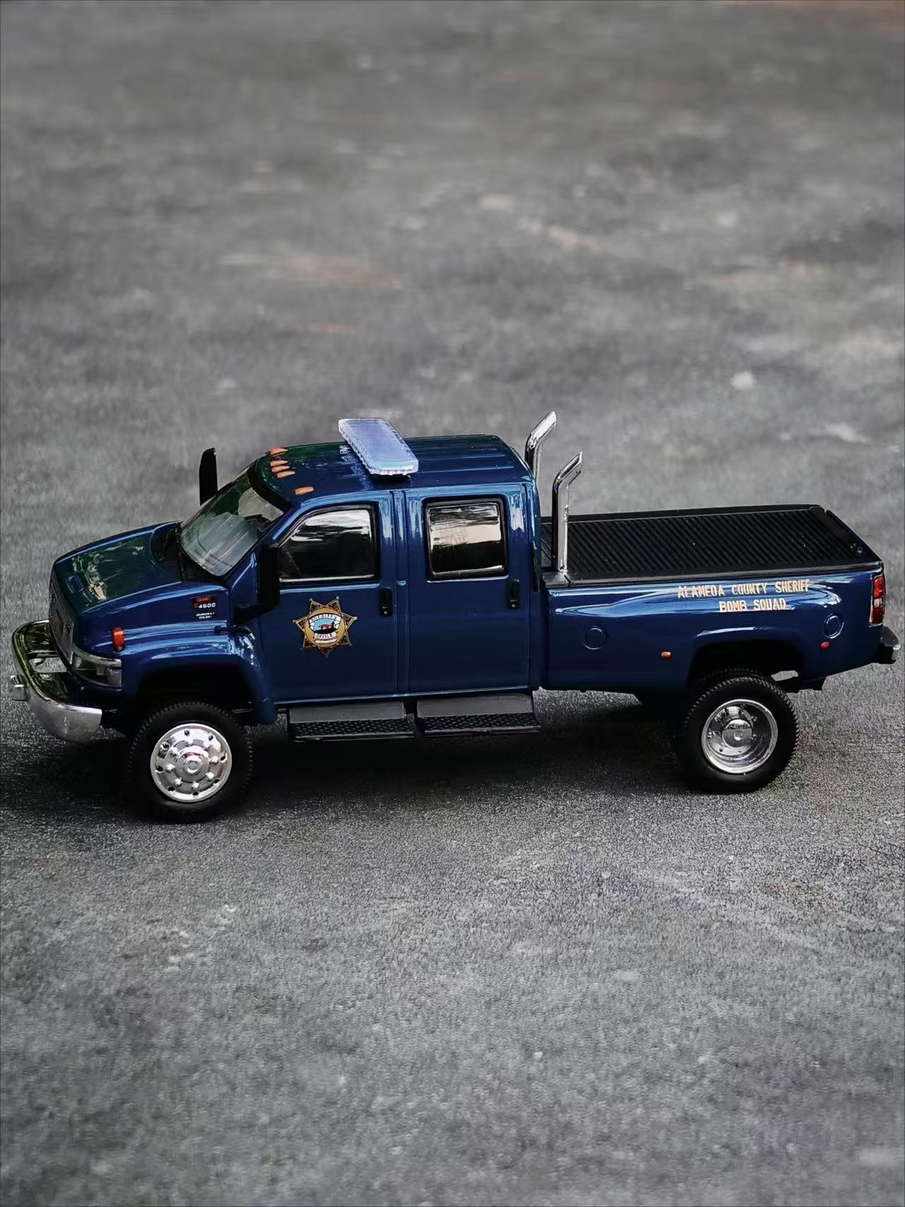 MK Miniatures 1:64 GMC TOP KICK PICK UP POLICE TRUCK - Metallic