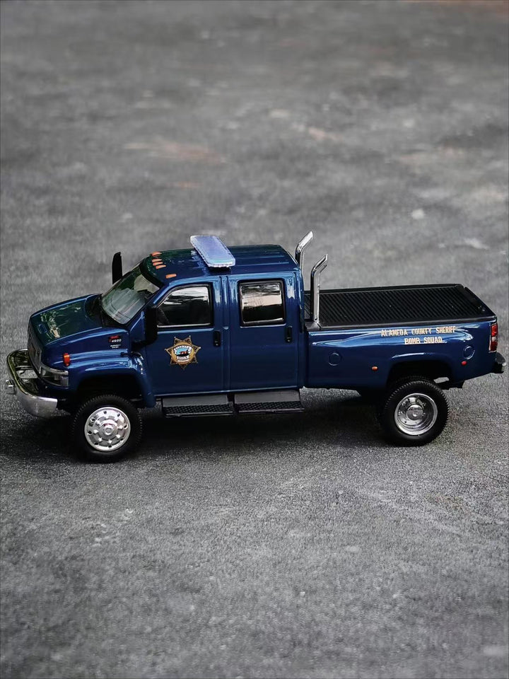 [Preorder] MK Miniatures 1:64 GMC TOP KICK PICK UP POLICE TRUCK - Metallic Blue