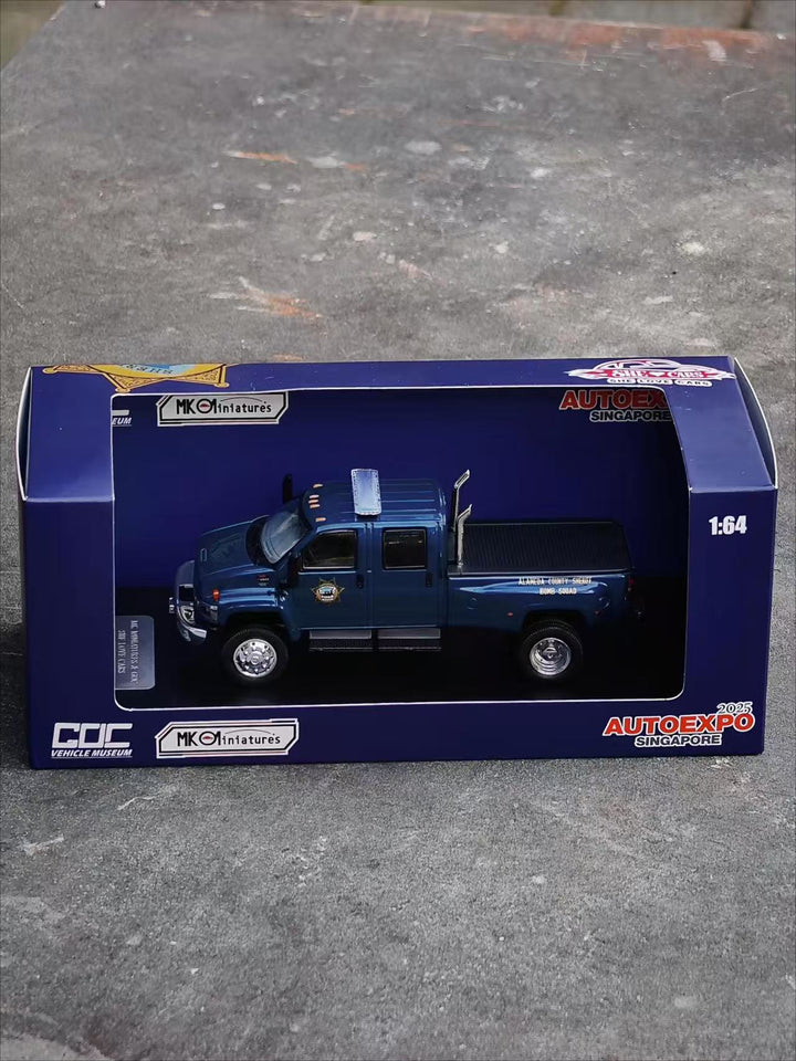 [Preorder] MK Miniatures 1:64 GMC TOP KICK PICK UP POLICE TRUCK - Metallic Blue