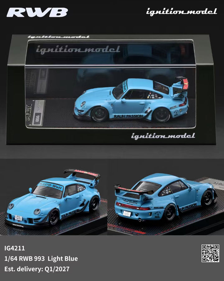 [Preorder] Ignition Model 1:64 Porsche RWB 993 Light Blue IG4211