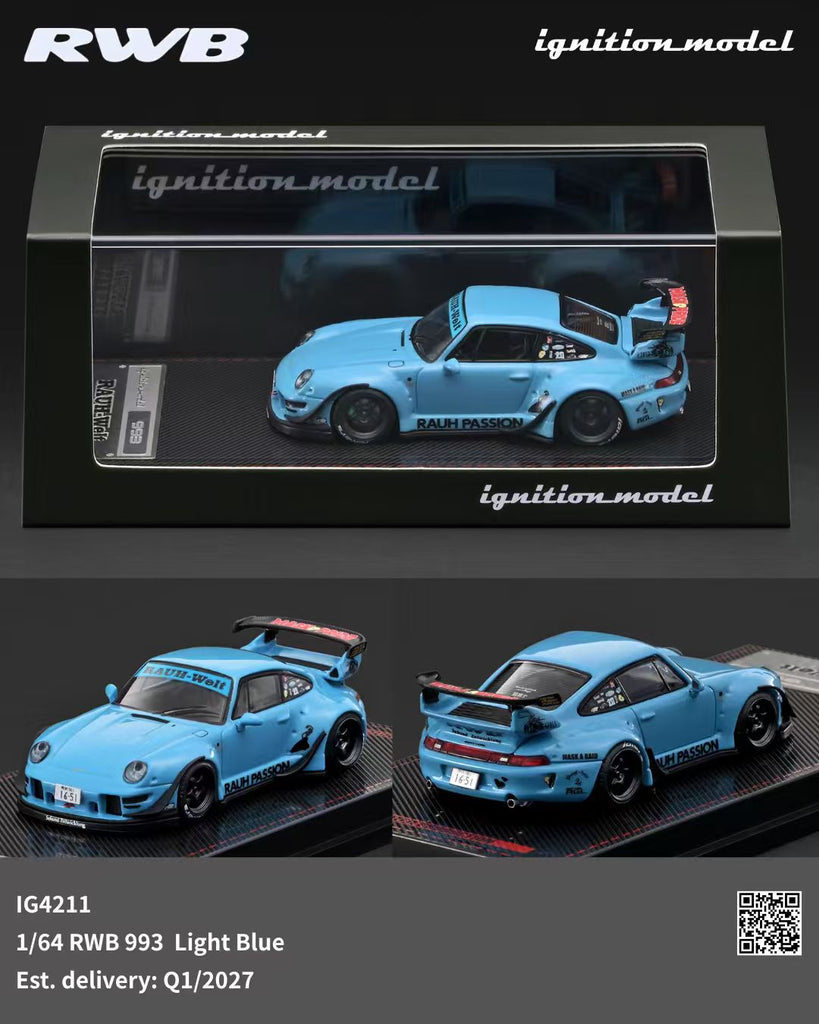 Preorder] Ignition Model 1:64 Porsche RWB 993 Light Blue IG4211