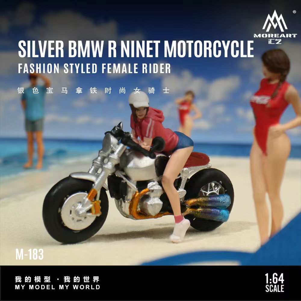[Preorder] MoreArt 1:64 SILVER BMW R NINET MOTORCYCLE FASHION STYLED FEMALE RIDER MO222183