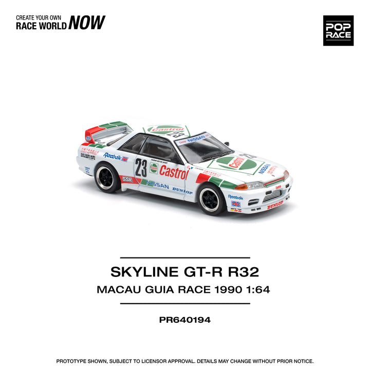 [Preorder] POPRACE 1:64 Nissan Skyline GT-R R32 MACAU GUIA RACE 1990 WINNER White