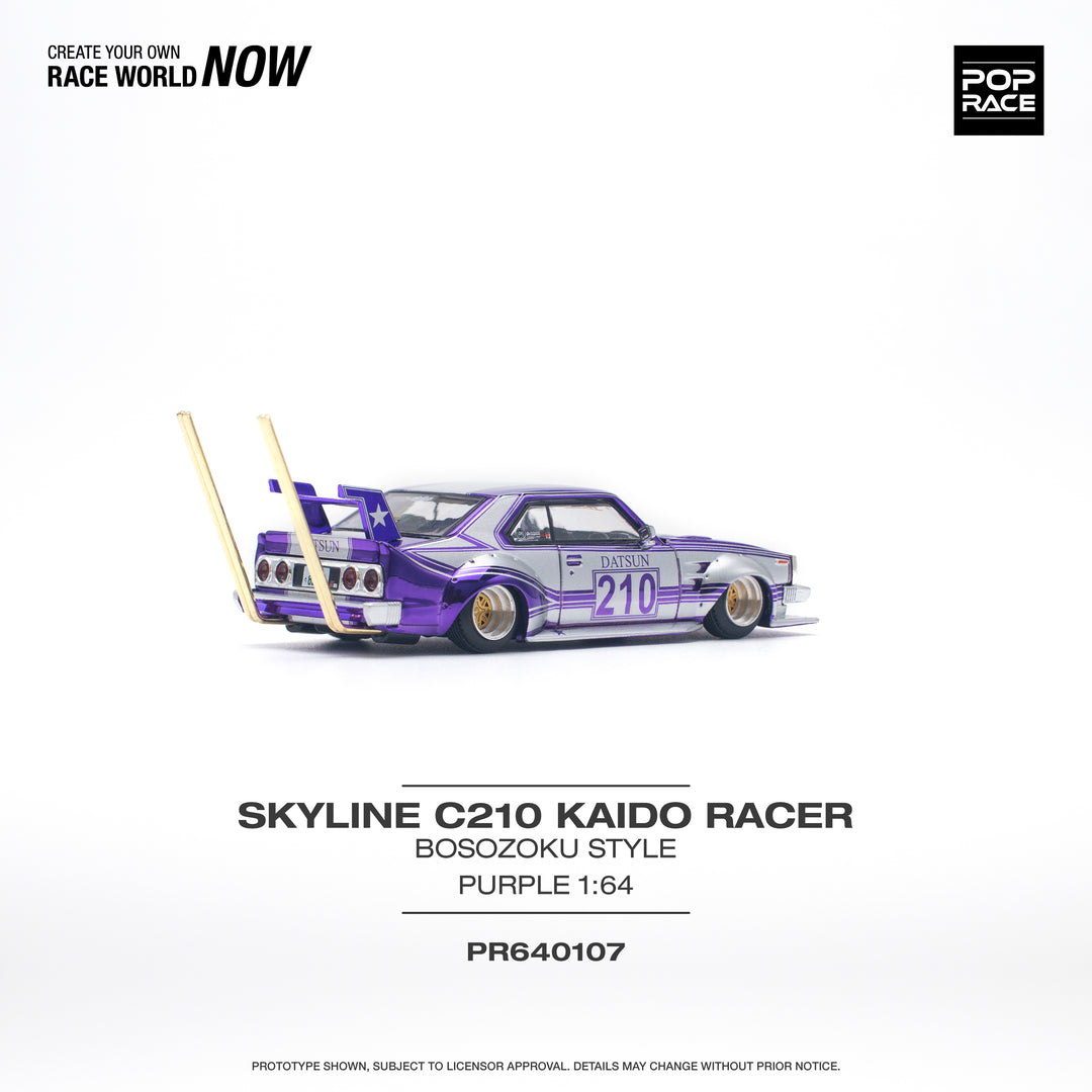 [Preorder] POPRACE 1:64 SKYLINE C210 KAIDO RACER (BOSOZOKU STYLE) PURPLE CHROME/SILVER