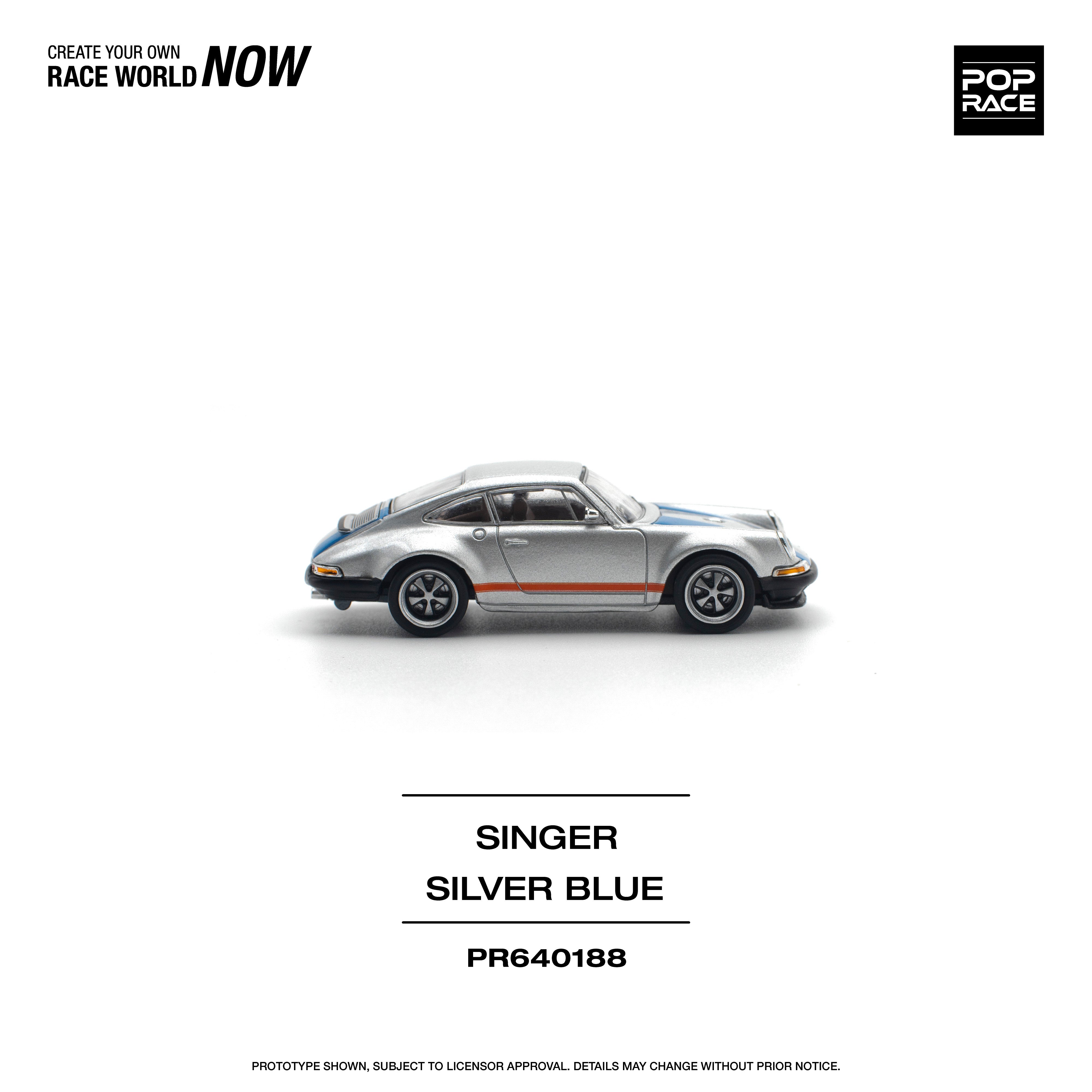 POPRACE 1:64 PORSCHE SINGER SILVER/BLUE PR640188 – Horizon Diecast