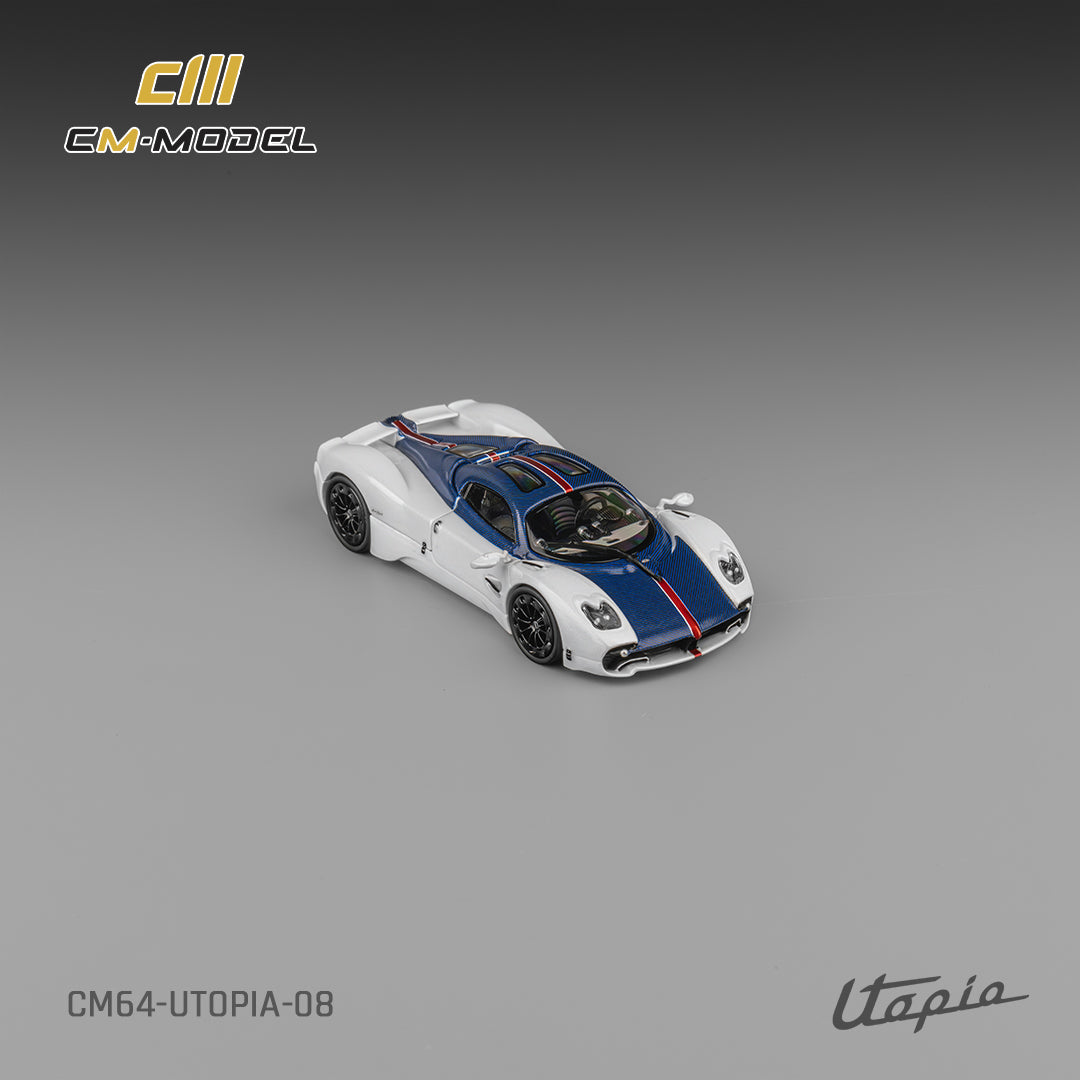 [Preorder] CM Model 1:64 "Pagani Utopia Bianco Benny with Blu Francia Carbon & Rosso Monza Stripe  CM64-Utopia-08
