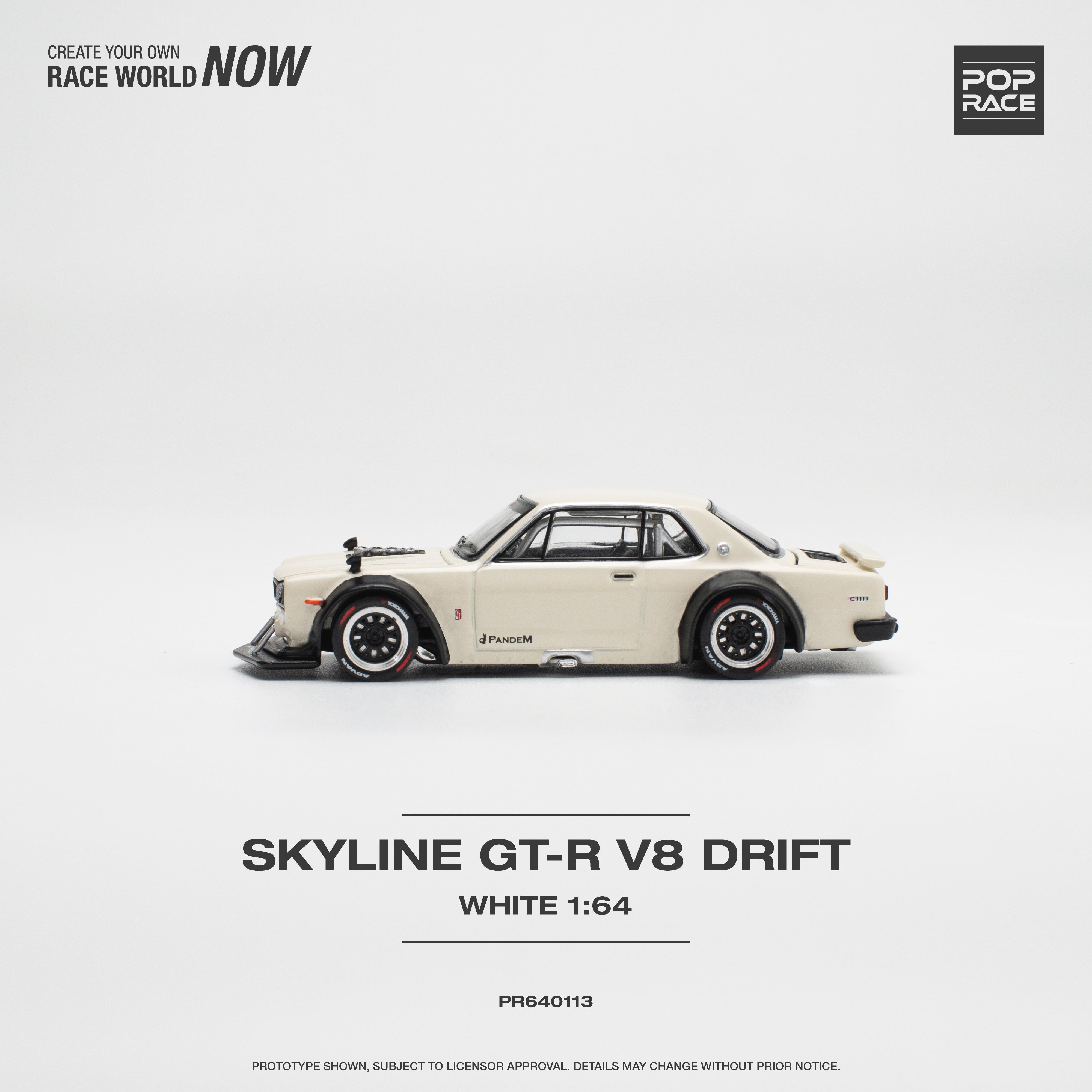POPRACE 1:64 SKYLINE GT-R V8 DRIFT (HAKOSUKA) - WHITE
