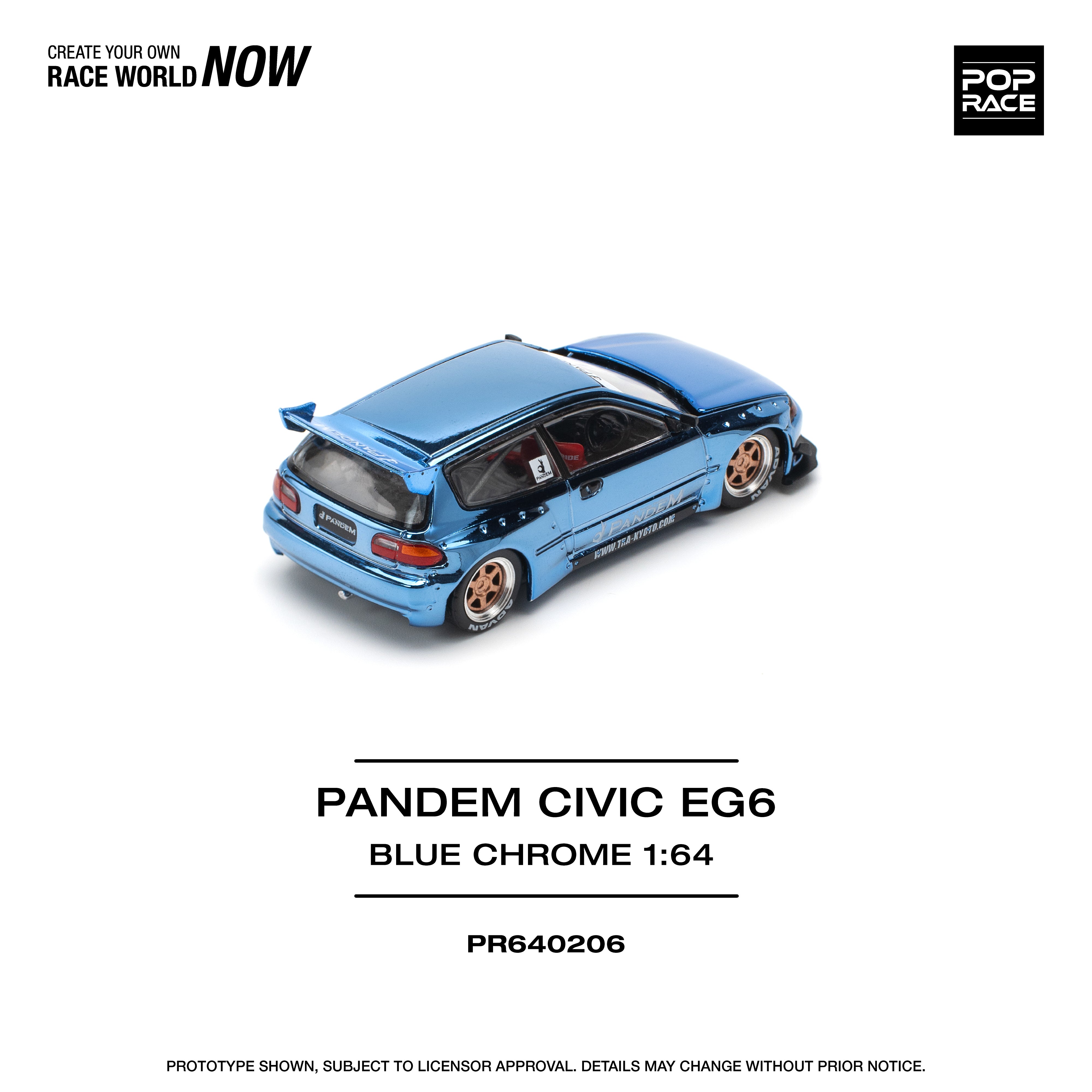 Preorder] POPRACE 1:64 PANDEM CIVIC EG6 - BLUE CHROME PR640206