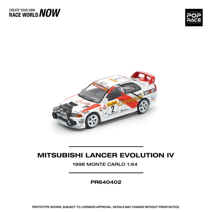 [Preorder] POPRACE 1:64 Mitsubishi Lancer Evolution IV - 1998 Monte Carlo Rally PR640402