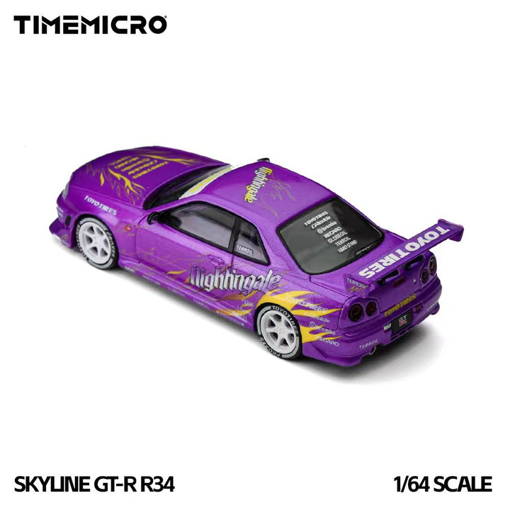 [Preorder] TimeMicro 1:64 Nissan Skyline GT-R R34 "Drifting Flames" Purple TM800506