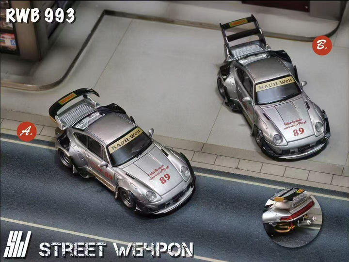 [Preorder] Street Weapon 1:64 Porsche RWB 993 heavenly Double Exhaust Track Livery (2 Versions)