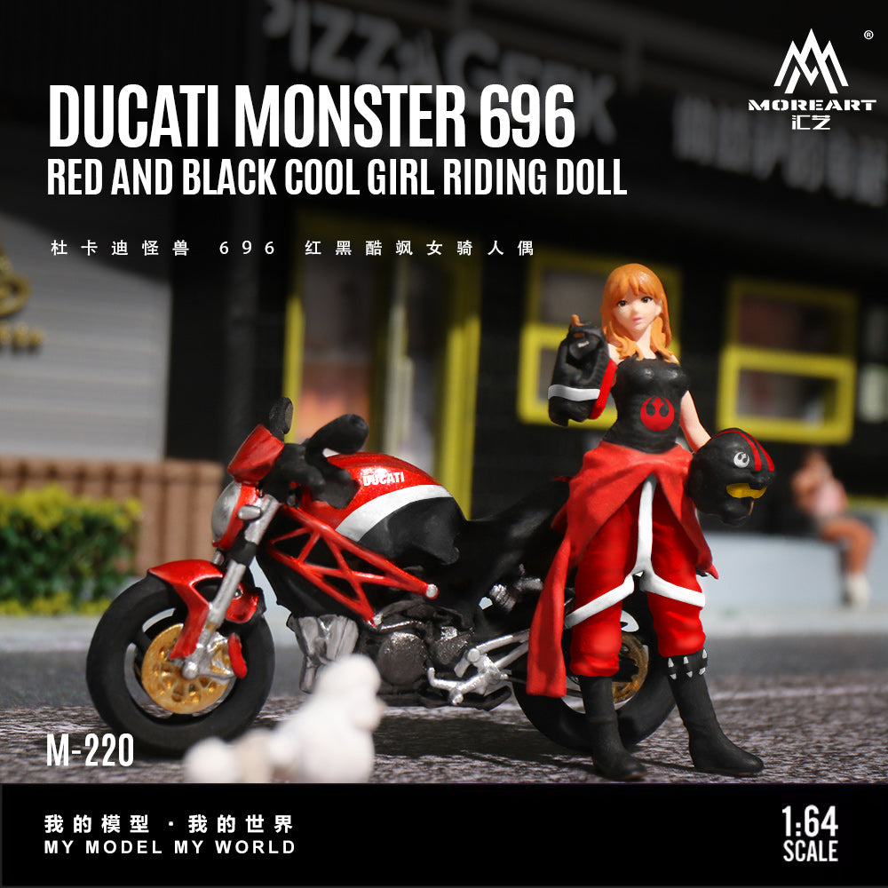 [Preorder] MoreArt 1:64 DUCATI MONSTER 696 RED AND BLACK COOL GIRL RIDING DOLL MO222220