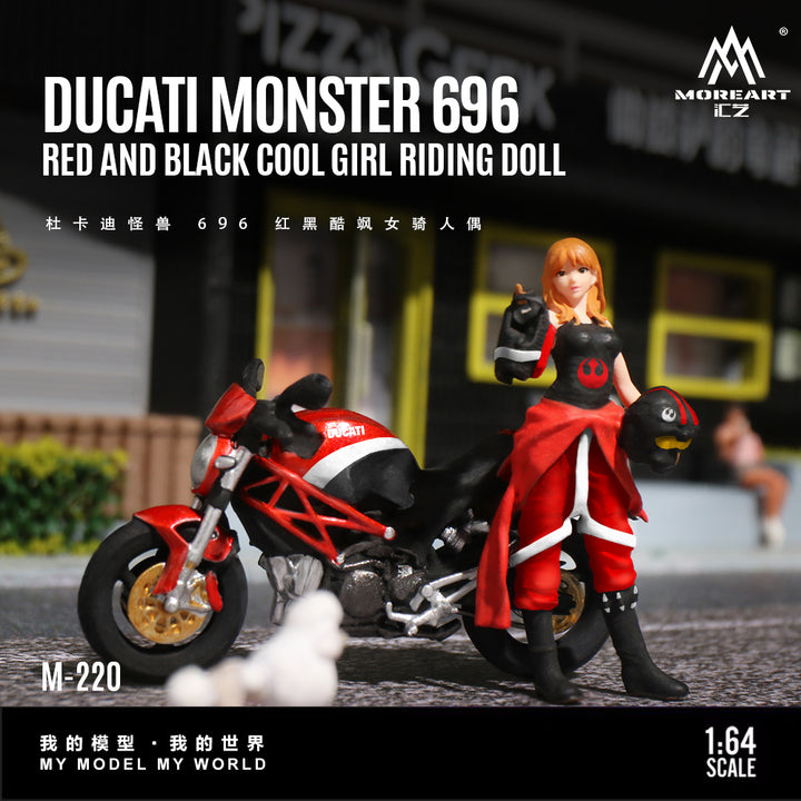 [Preorder] MoreArt 1:64 DUCATI MONSTER 696 RED AND BLACK COOL GIRL RIDING DOLL MO222220