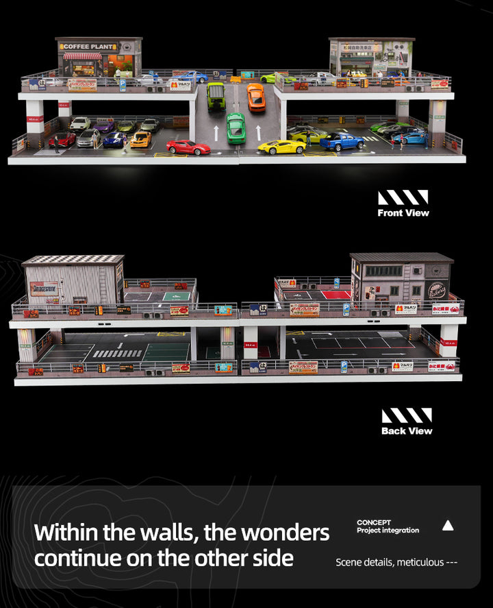[Preorder] SHOU CANG JIA 1:64 Double-Storey Ramp-Access Parking Lot SCENE Model (2 Versions) SCJ-73451A/SCJ-73451B