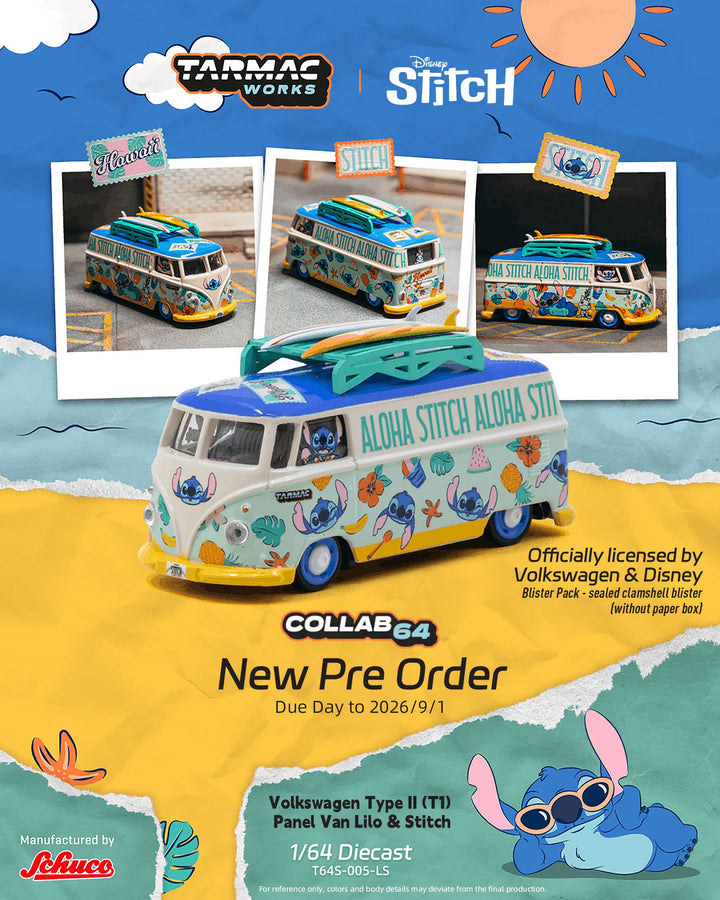[Preorder] Tarmac Works 1:64 Volkswagen Type II (T1) Panel Van Lilo &amp; Stitch T64S-005-LS