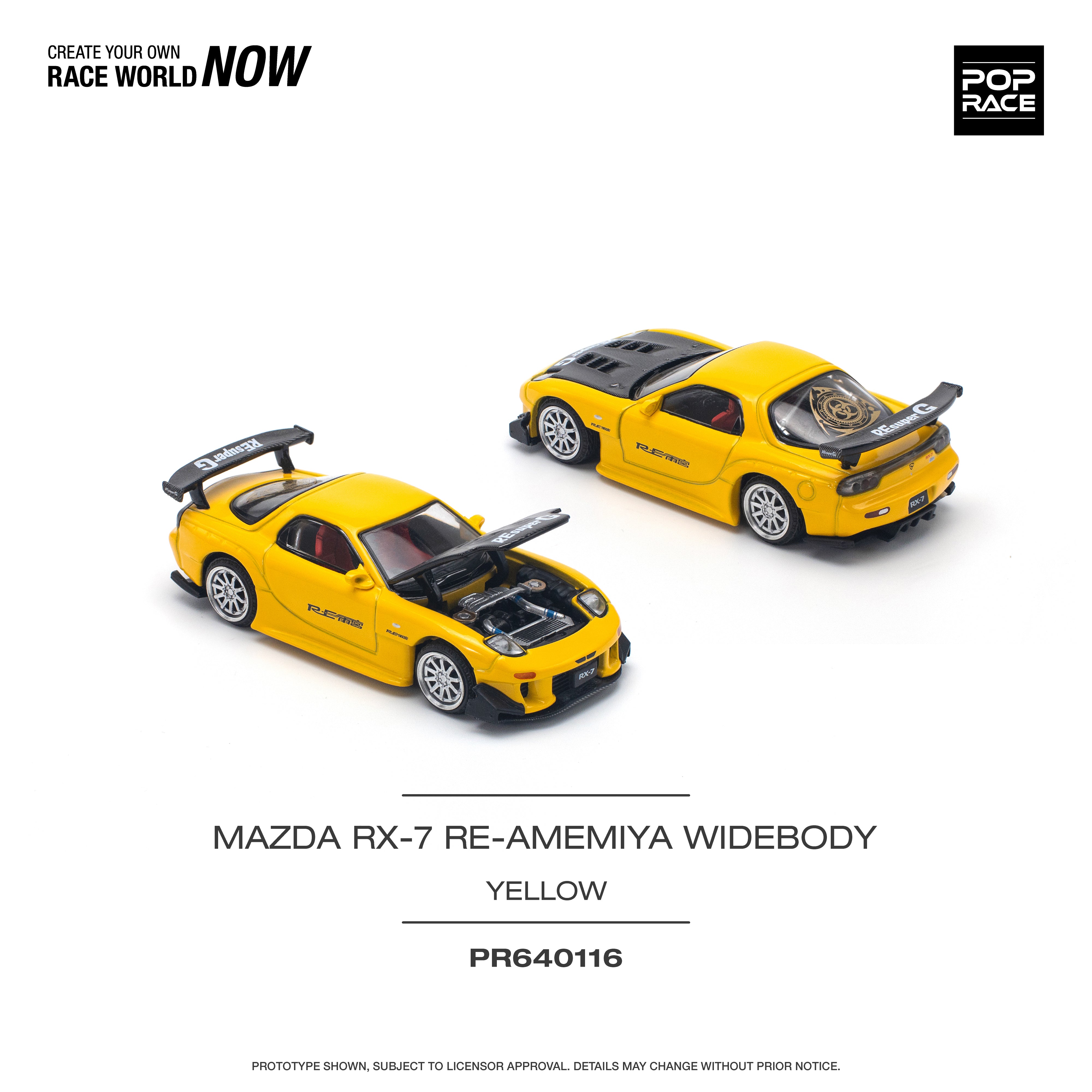 POPRACE 1:64 MAZDA RX-7 (FD3S) RE-AMEMIYA WIDEBODY YELLOW PR640116
