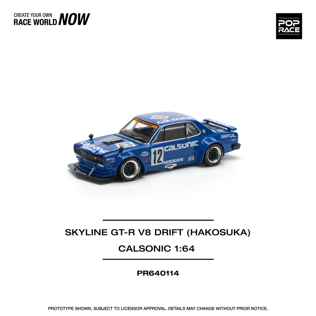 [Preorder] POPRACE 1:64 SKYLINE GT-R V8 DRIFT (HAKOSUKA) - CALSONIC PR640114