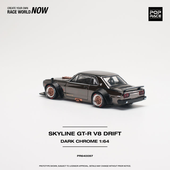 [Preorder] POPRACE 1:64 SKYLINE GT-R V8 DRIFT (HAKOSUKA) DARK CHROME