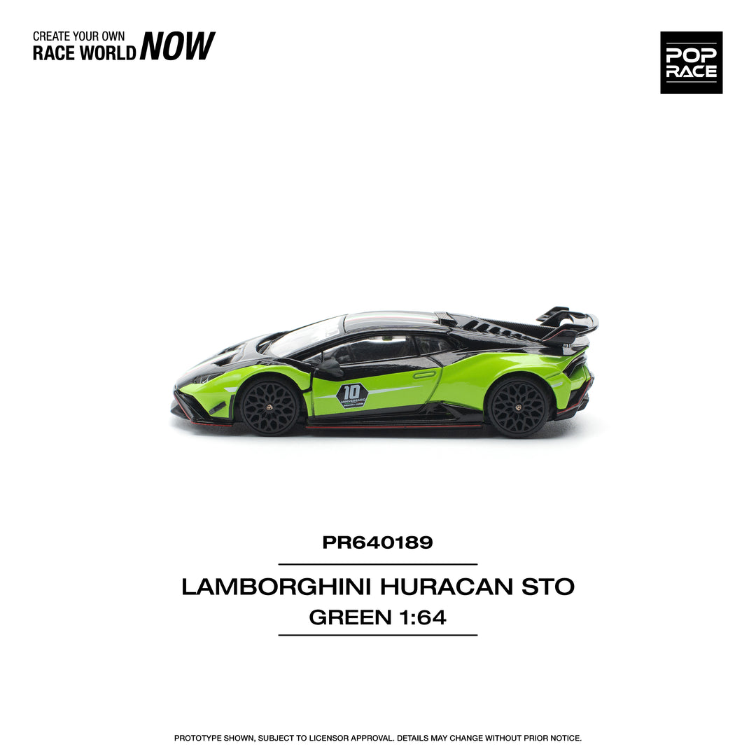 [Preorder] POPRACE 1:64 LAMBORGHINI HURACAN STO (LP640-2) 10 ANNIVERSARIO - GREEN/BLACK