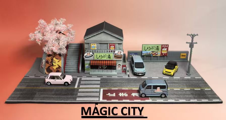 Magic City 1:64 Japanese hot spring house &amp; Shin-chan Parking Lot Scene 110086
