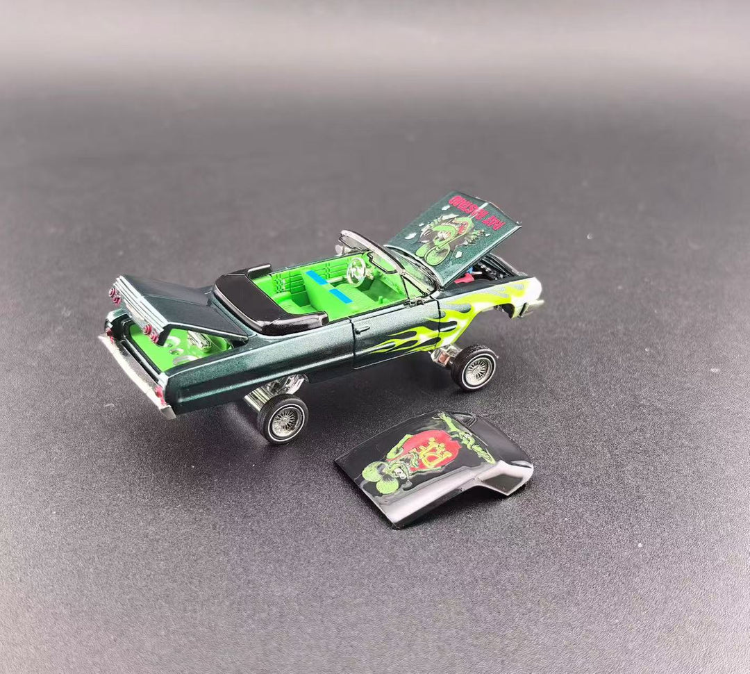 FineWorks64 1:64 Chevrolet Impala West Coast Bouncing Emerald Green Fink Mouse (2 Versions)