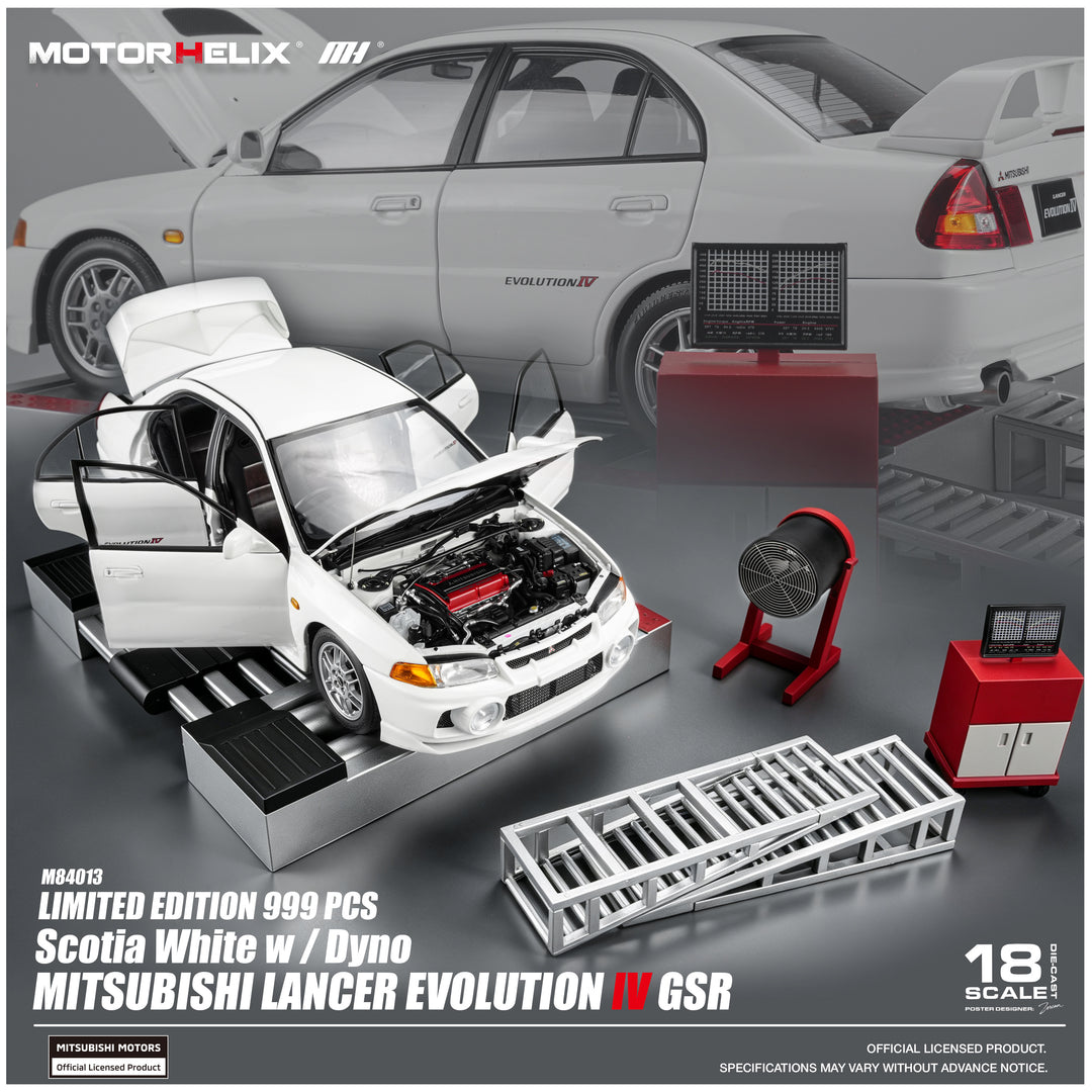 [Preorder] MOTORHELIX 1:18 Mitsubishi Lancer Evolution VI GSR Scottish White/with Dynamometer M84013