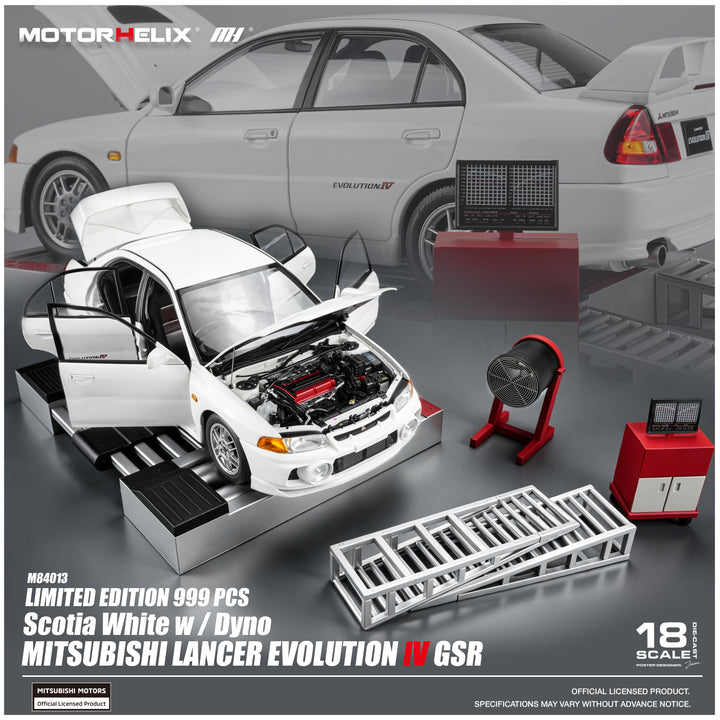 [Preorder] MOTORHELIX 1:18 Mitsubishi Lancer Evolution VI GSR Scottish White/with Dynamometer M84013