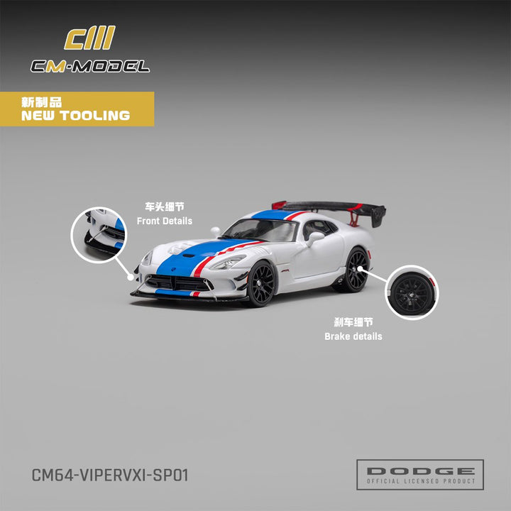 [Preorder] CM Model 1:64 Dodge Viper VXI ACR White with blue and red stripes CM64-ViperVXI-SP01