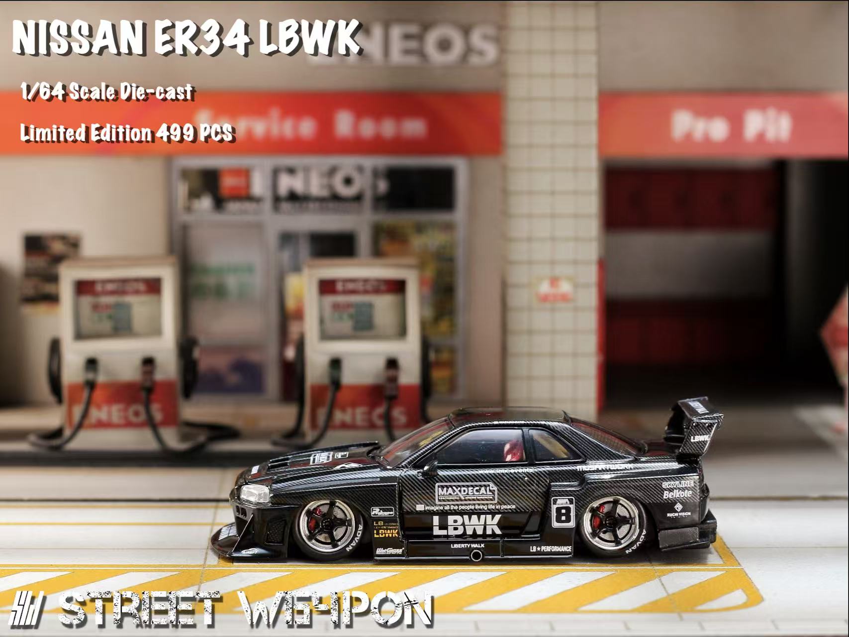 STREET WEAPON LBWK ER34（All carbon）新品未開封 Preorder] Street Weapon 1:64 NISSAN LBWK ER34 - Black Carbon