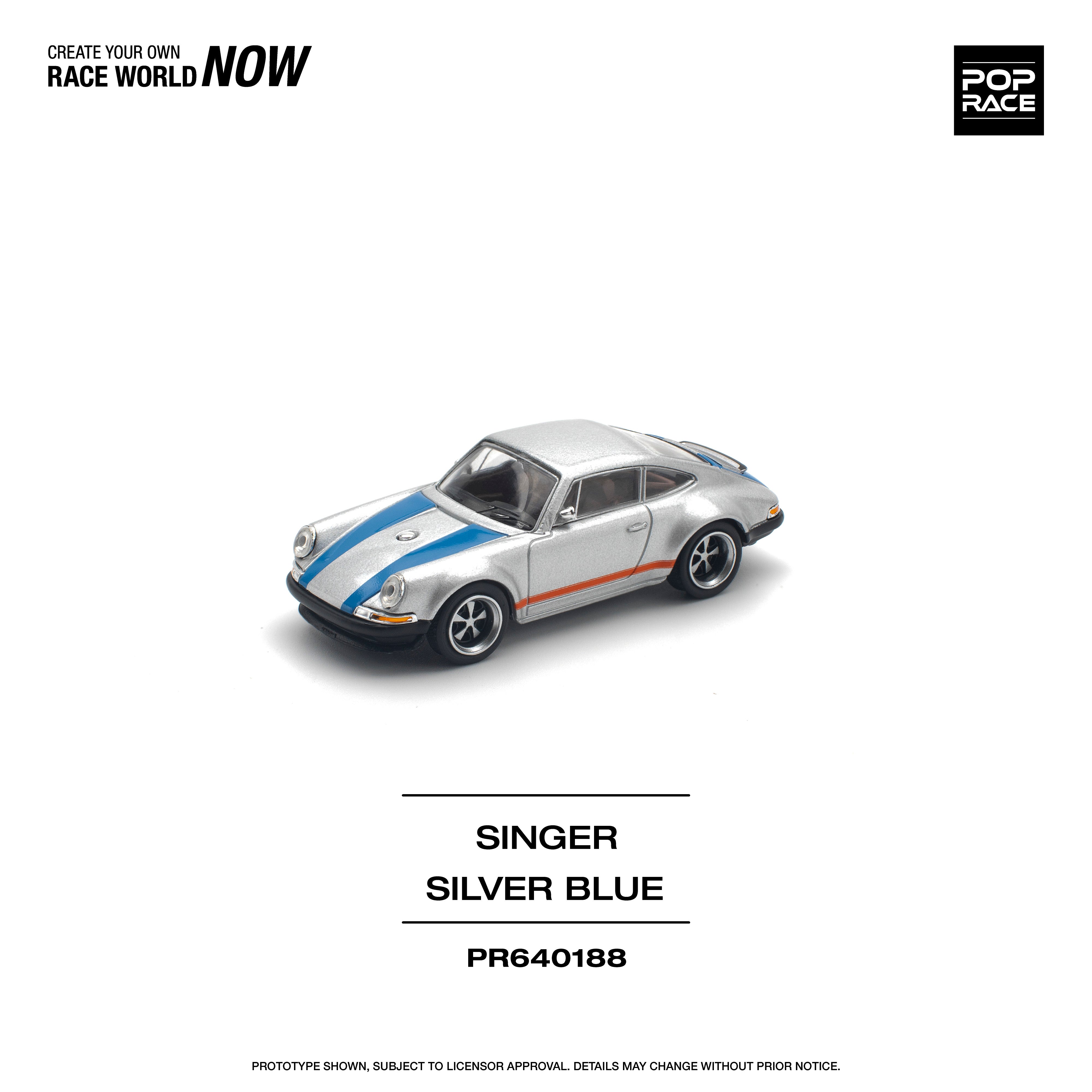 POPRACE 1:64 PORSCHE SINGER SILVER/BLUE PR640188 – Horizon Diecast
