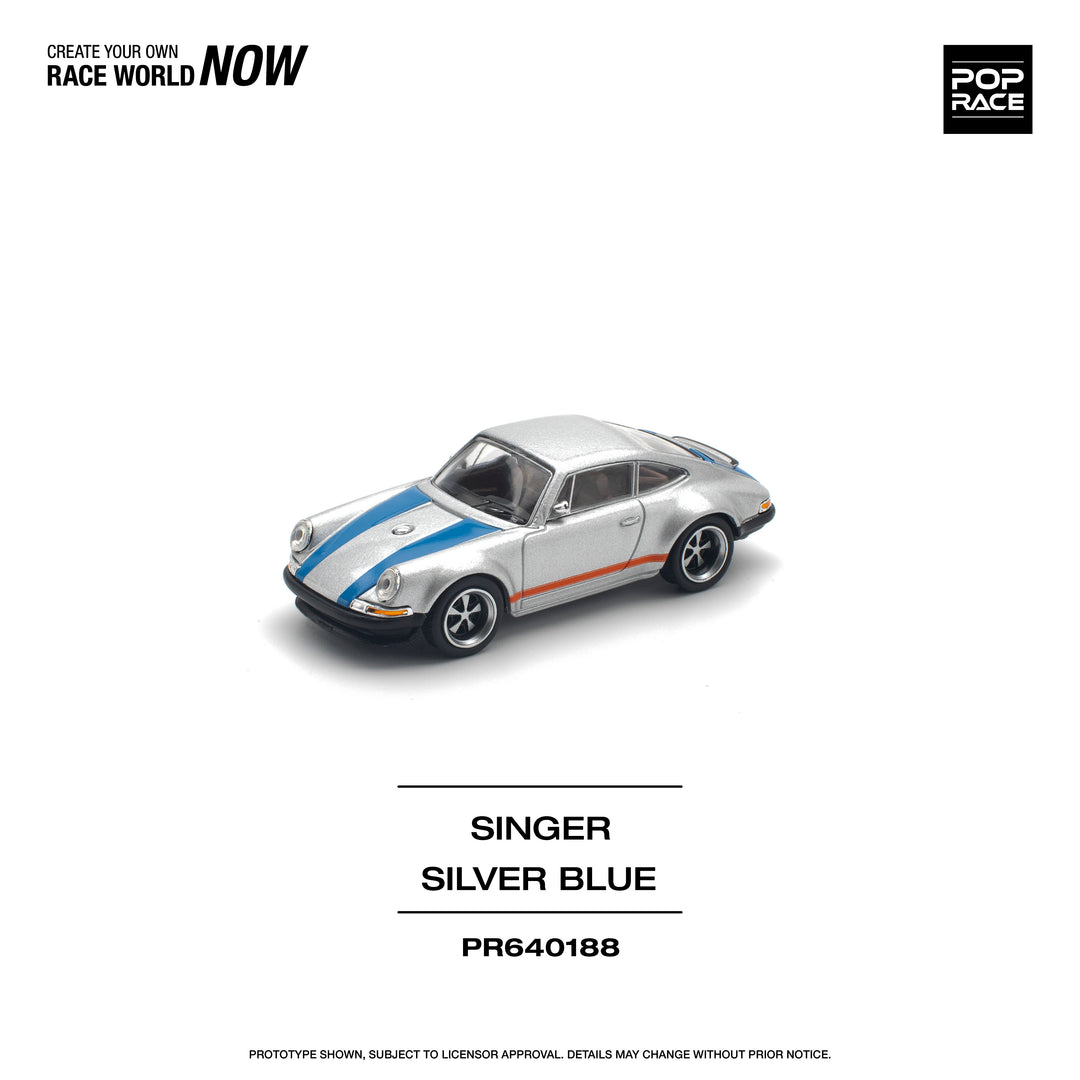 [Preorder] POPRACE 1:64 PORSCHE SINGER SILVER/BLUE PR640188