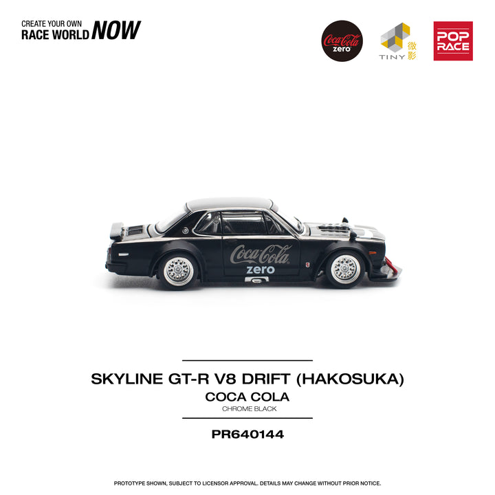 [Preorder] POPRACE 1:64 NISSAN SKYLINE GT-R V8 DRIFT (HAKOSUKA) COCA COLA ZERO CHROME BLACK