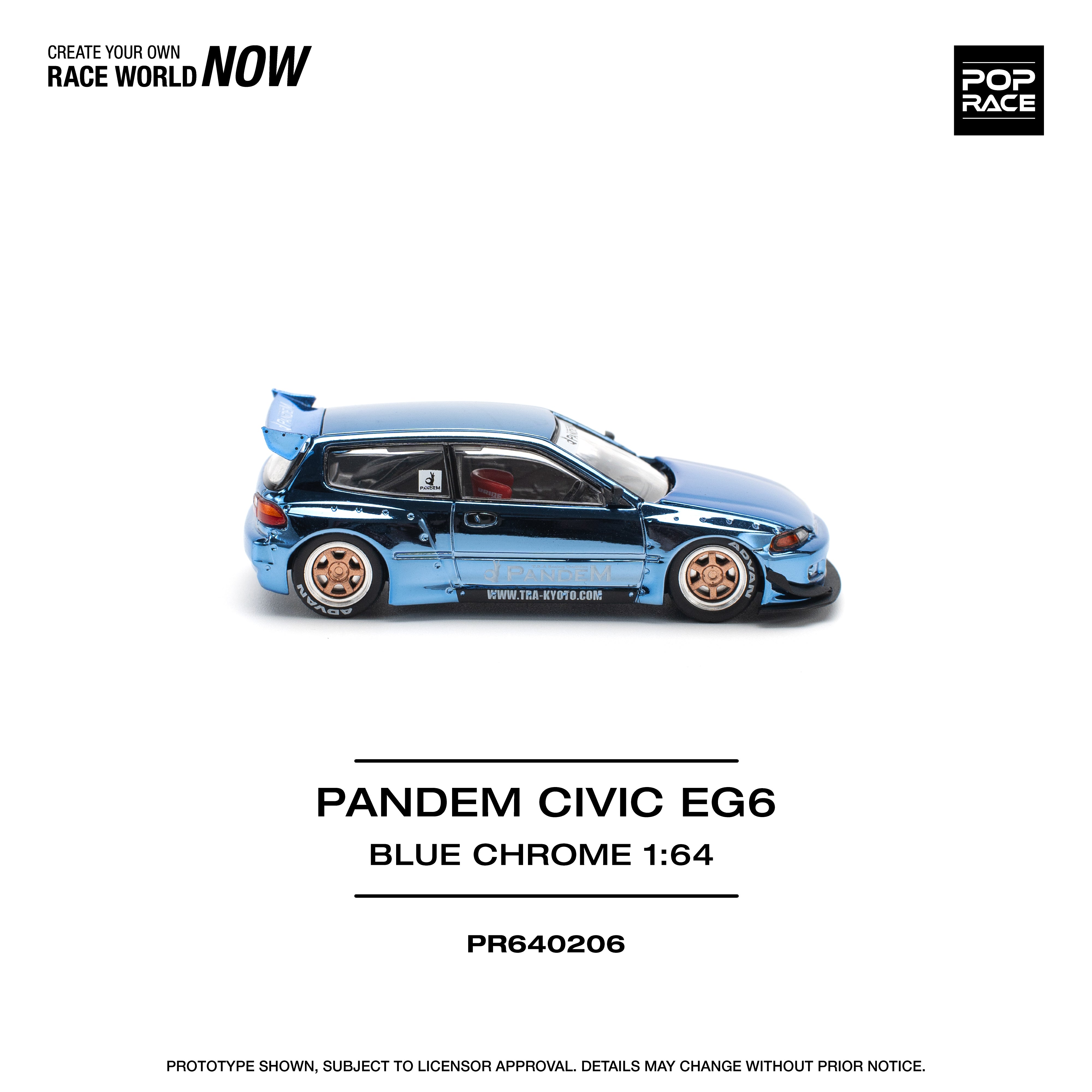 POPRACE 1:64 PANDEM CIVIC EG6 - BLUE CHROME PR640206 – Horizon Diecast