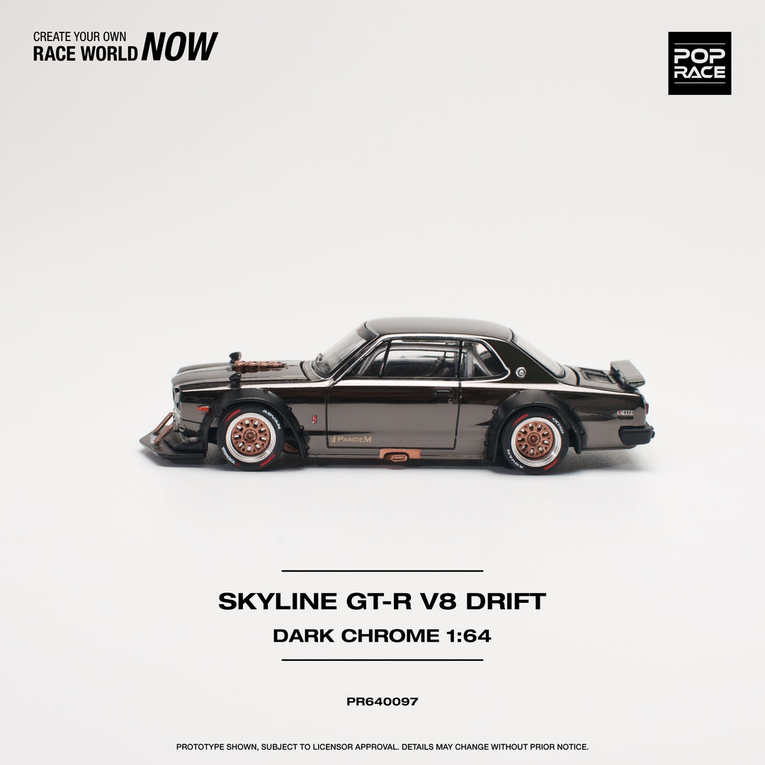 [Preorder] POPRACE 1:64 SKYLINE GT-R V8 DRIFT (HAKOSUKA) DARK CHROME