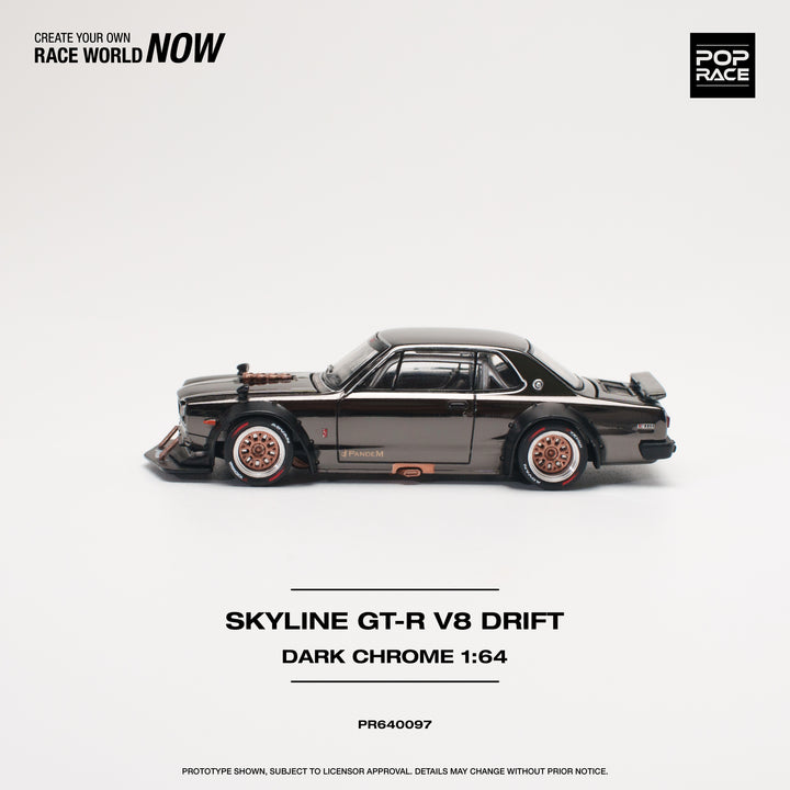 POPRACE 1:64 SKYLINE GT-R V8 DRIFT (HAKOSUKA) DARK CHROME PR640097