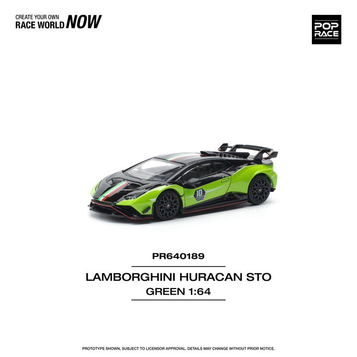 POPRACE 1:64 LAMBORGHINI HURACAN STO (LP640-2) 10 ANNIVERSARIO - GREEN/BLACK PR640189