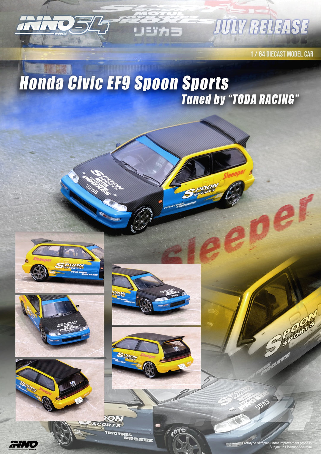 Inno64 1:64 Honda Civic (EF9) Spoon Livery Tuned by "TODA RACING Japan" IN64-EF9-SPTR