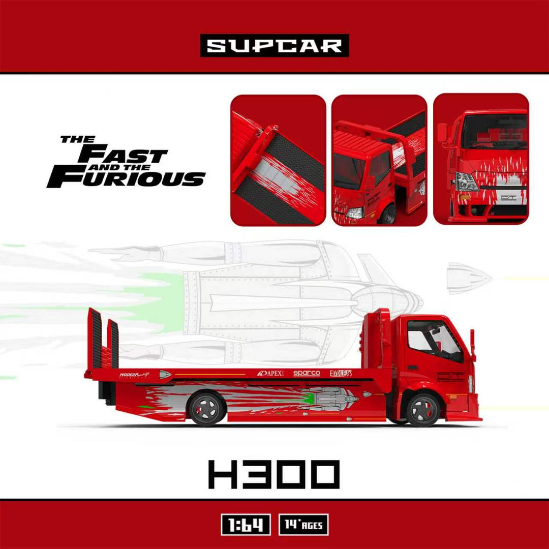 [Preorder] SUPCAR 1:64 H300 Flatbed Transport Trailer Fast &amp; Furious Red Gladiator Livery SC647257