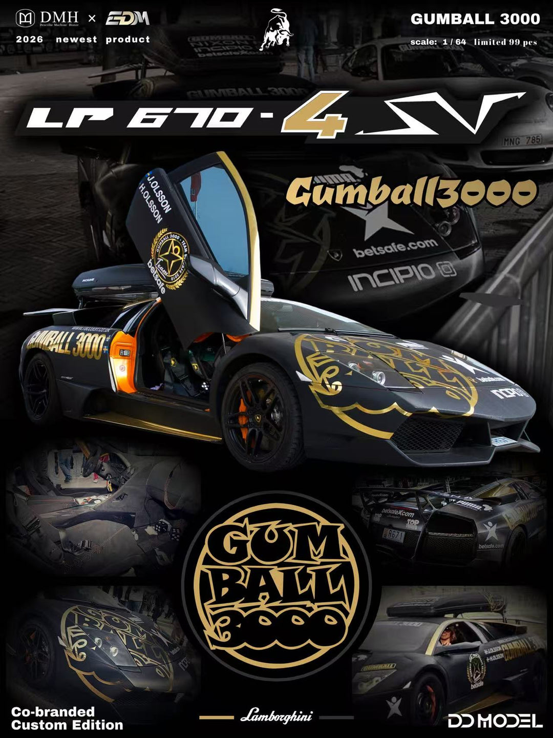 [Preorder] DMH x EDM 1:64 Lamborghini Murciélago LP670-4 SV GUMBALL3000