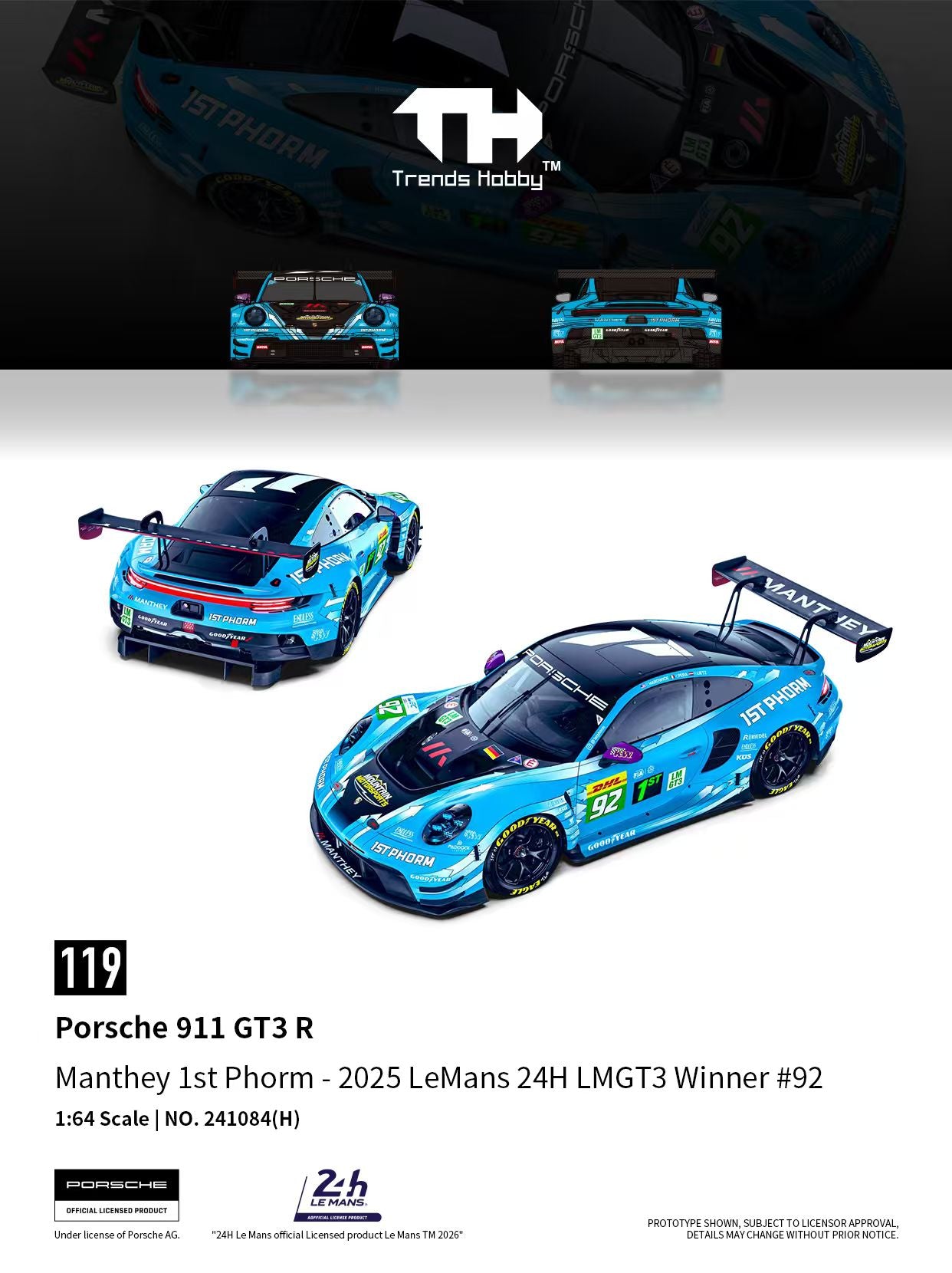 Preorder] Trends Hobby 1:64 Porsche 911 GT3 R -2025 LeMans 24H