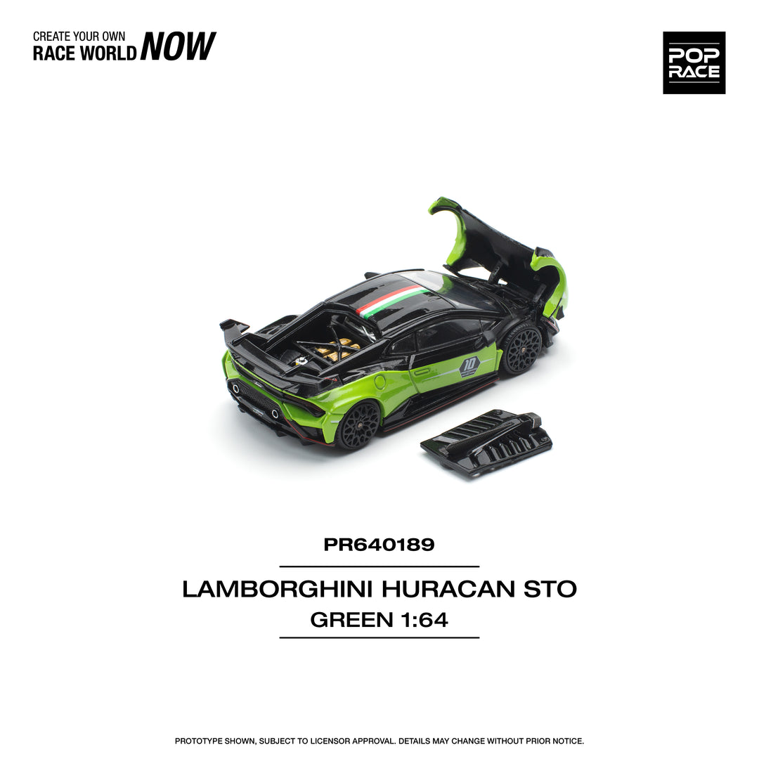 [Preorder] POPRACE 1:64 LAMBORGHINI HURACAN STO (LP640-2) 10 ANNIVERSARIO - GREEN/BLACK