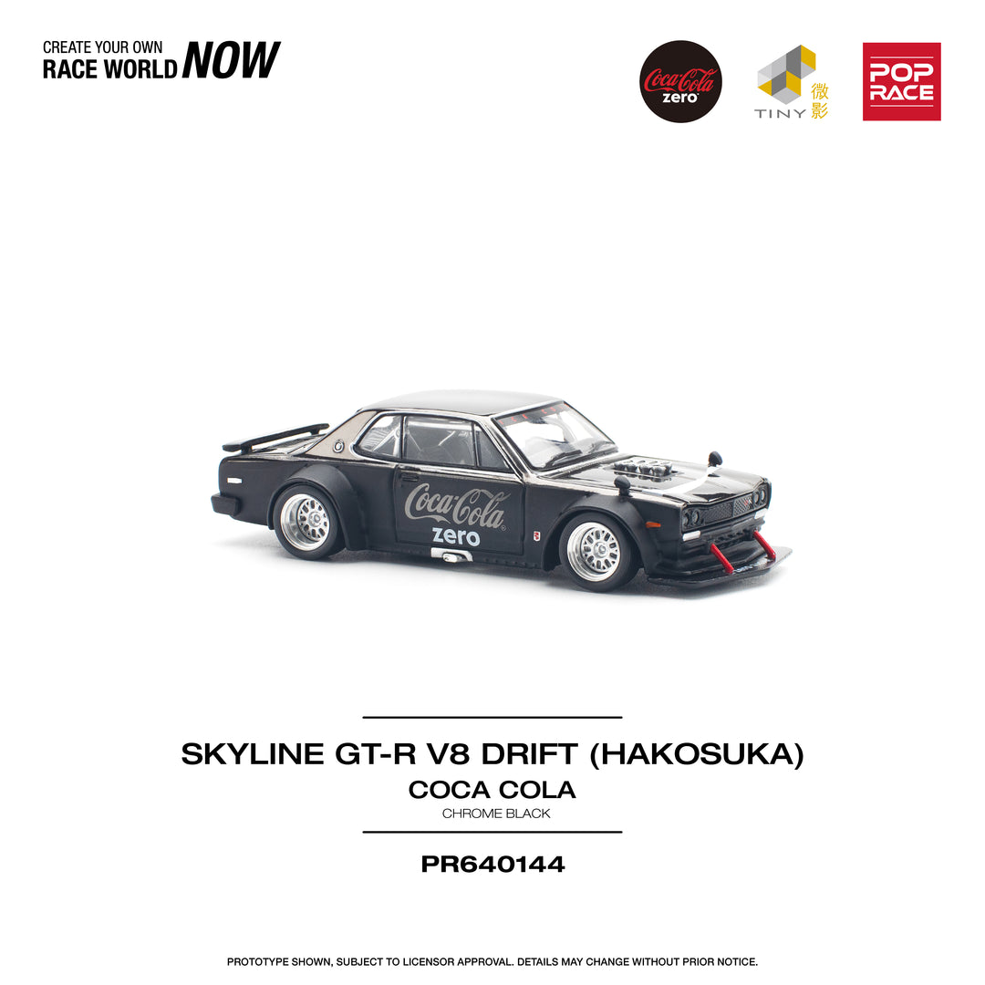 [Preorder] POPRACE 1:64 NISSAN SKYLINE GT-R V8 DRIFT (HAKOSUKA) COCA COLA ZERO CHROME BLACK