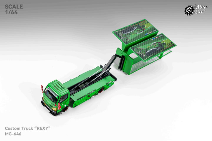 [Preorder] Mega Gear 1:64 Custom Box Truck - Green / Pink Dino (2 Versions)