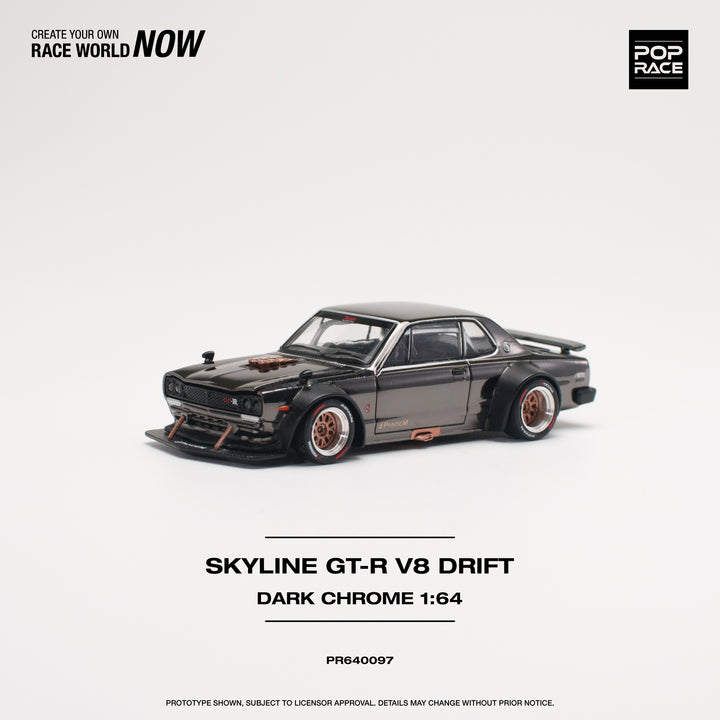 POPRACE 1:64 SKYLINE GT-R V8 DRIFT (HAKOSUKA) DARK CHROME PR640097