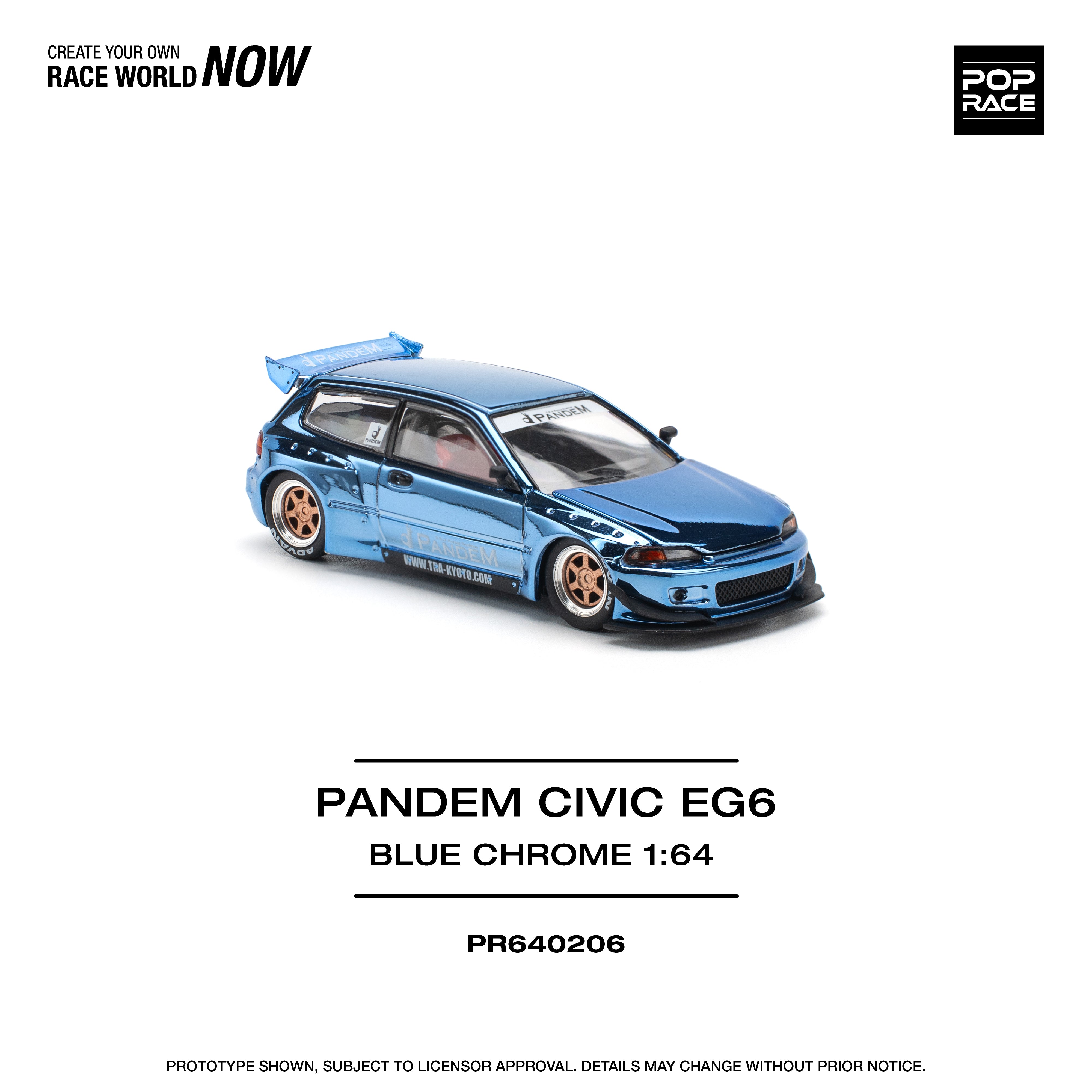 Preorder] POPRACE 1:64 PANDEM CIVIC EG6 - BLUE CHROME