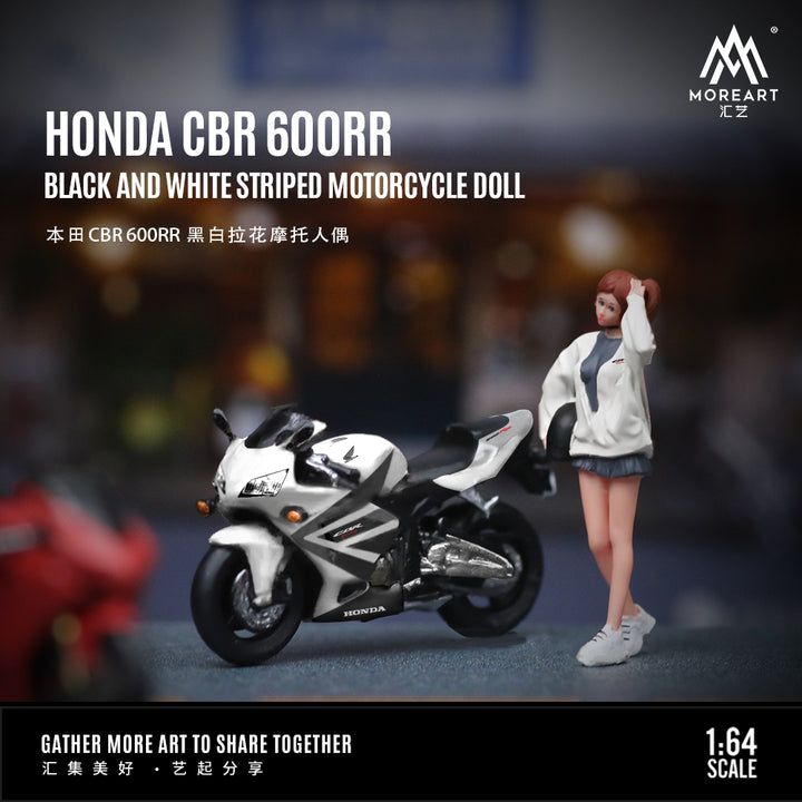 [Preorder] MoreArt 1:64 HONDA CBR 6OORR BLACK AND WHITE STRIPED MOTORCYCLE DOLL