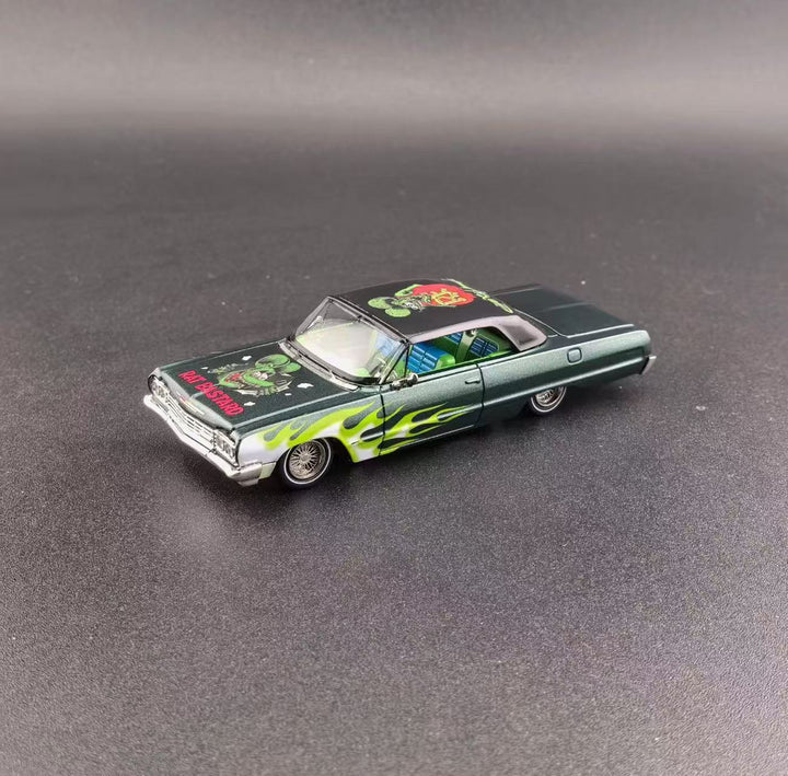 FineWorks64 1:64 Chevrolet Impala West Coast Bouncing Emerald Green Fink Mouse (2 Versions)