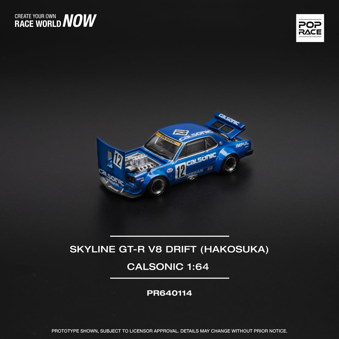 [Preorder] POPRACE 1:64 SKYLINE GT-R V8 DRIFT (HAKOSUKA) - CALSONIC PR640114