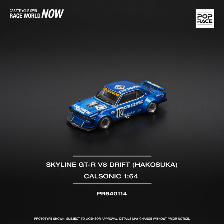 [Preorder] POPRACE 1:64 SKYLINE GT-R V8 DRIFT (HAKOSUKA) - CALSONIC PR640114