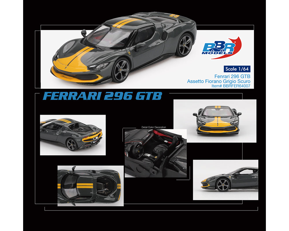BBR Models 1:64 Ferrari 296 GTB Assetto Fiorano – Grigio Scuro Grey BBRFER64007
